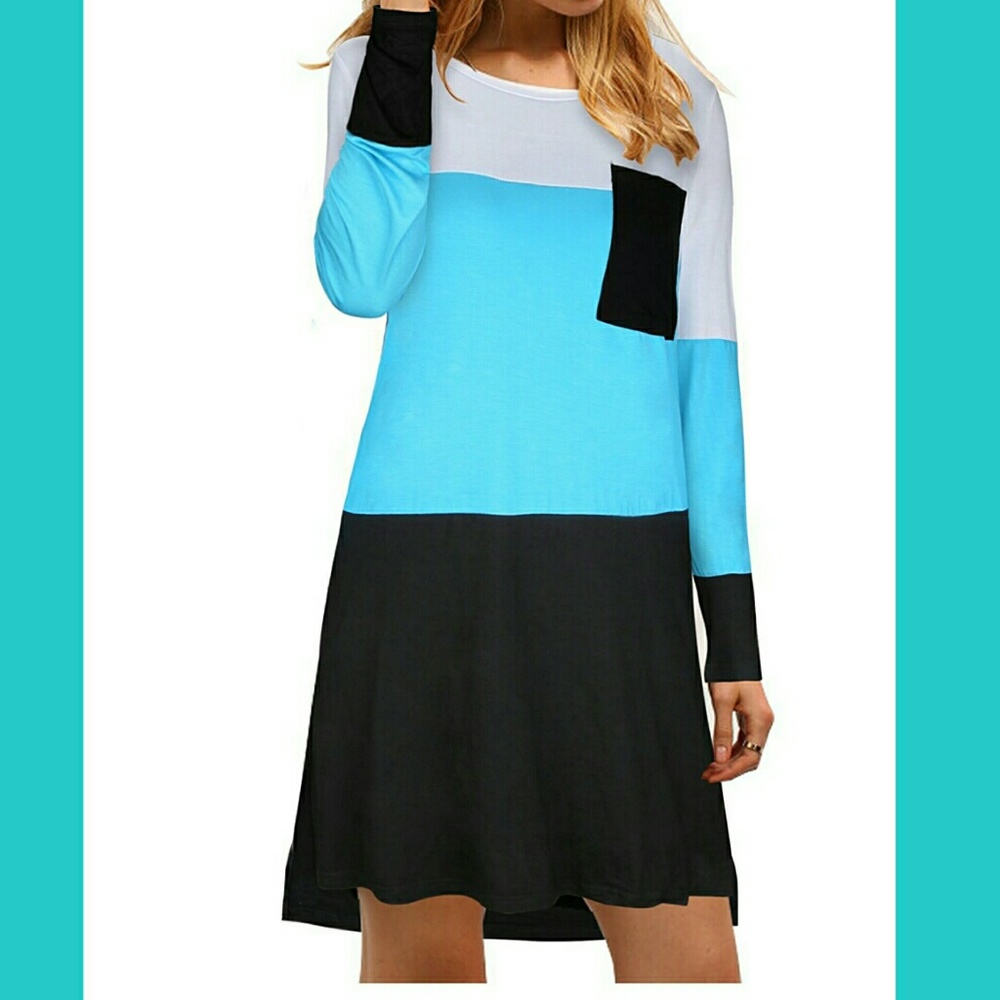 Blue, white and black women's Color Block dress